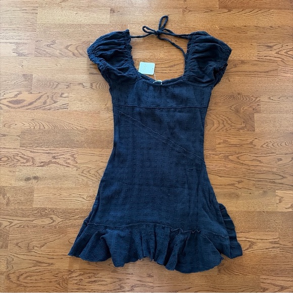 NWT Free People Elle Mini Dress Endless Summer Square Neck Puff Sleeve Black S - Picture 6 of 7